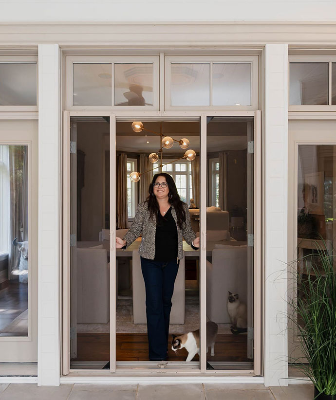 Retractable screen installed on a modern French door entrance